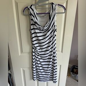Loft, blue and white stripe body con dress